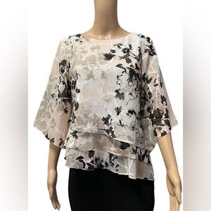 Alex Evenings Burnout Printed Blouse Tiered Asymmetrical Hem Sz S NWT $1…
